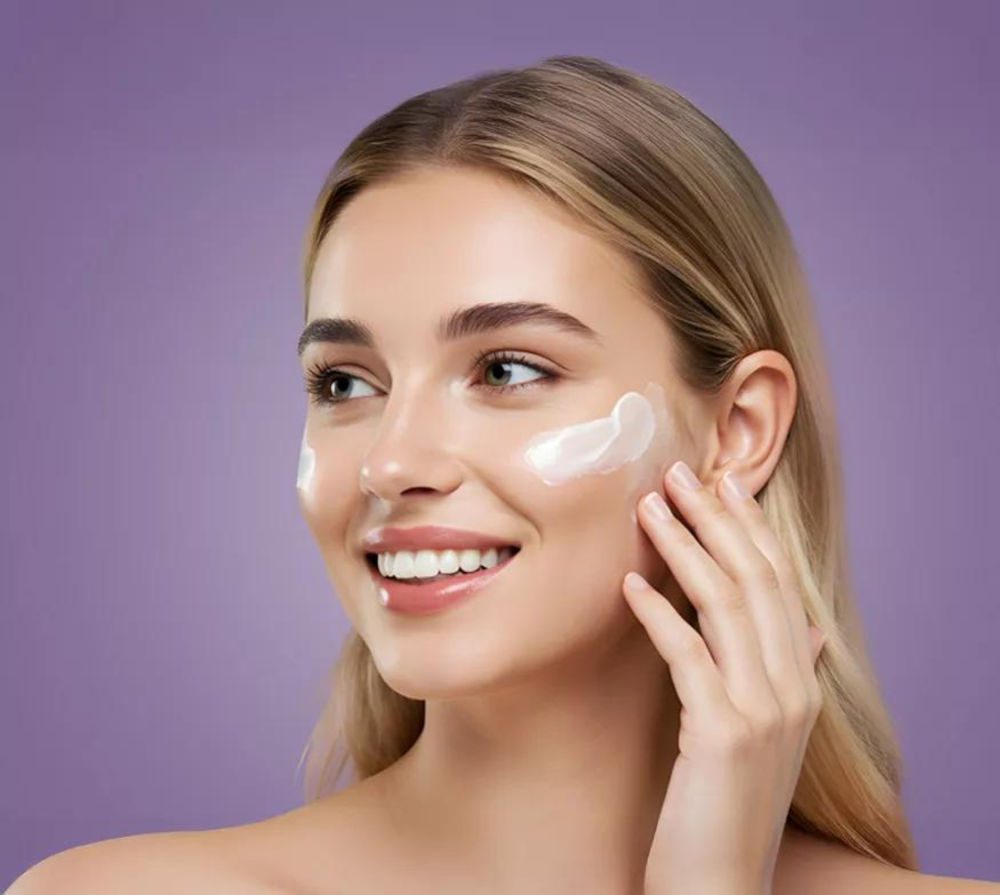 Jeune femme hydratant la peau du visage avec avec soin votre peau la Crème Tension Ultime HL/Skin d'Herbalife